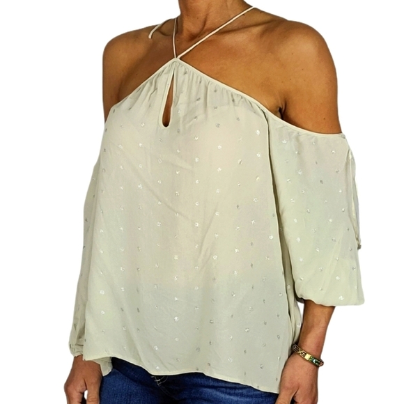 BB Dakota Halter Blouse Size Large Creme Silver - Picture 5 of 7
